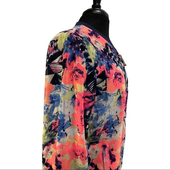 Japna Floral Zip Front Bomber Jacket Sz L - Picture 6 of 11
